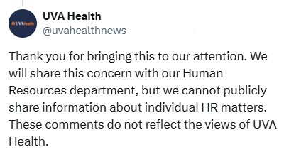 "UVA Health refuses to fire nurse amid controversial comments - patients outraged and feeling unsafe" — nurse termination, patient safety concerns, hospital HR issues
