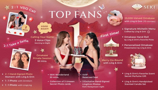 "Unbelievable! Ride the Carousel and Enter Wonderland with Ling-Orm 💜 Get Closer Than Ever Before 🌙 Top 1 Exclusive Benefits Await You! 📸🎠" —  Exclusive VIP Experience, Personalized Video Call, Custom Voice Messages, Exclusive Selfie Session, Wonderland Adventure, Close Encounter with Ling & Orm, Memorable Photo Opportunities, Magical Horse Carousel Ride, Once-in-a-Lifetime Experience