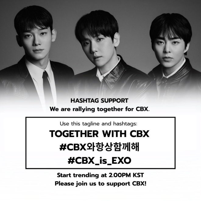 Unite Now! Is CBX the Future of EXO? Join the Movement!  
TOGETHER WITH CBX  
CBX와항상함께해  
CBX_is_EXO —  Support CBX, Rally for CBX, Unite for CBX