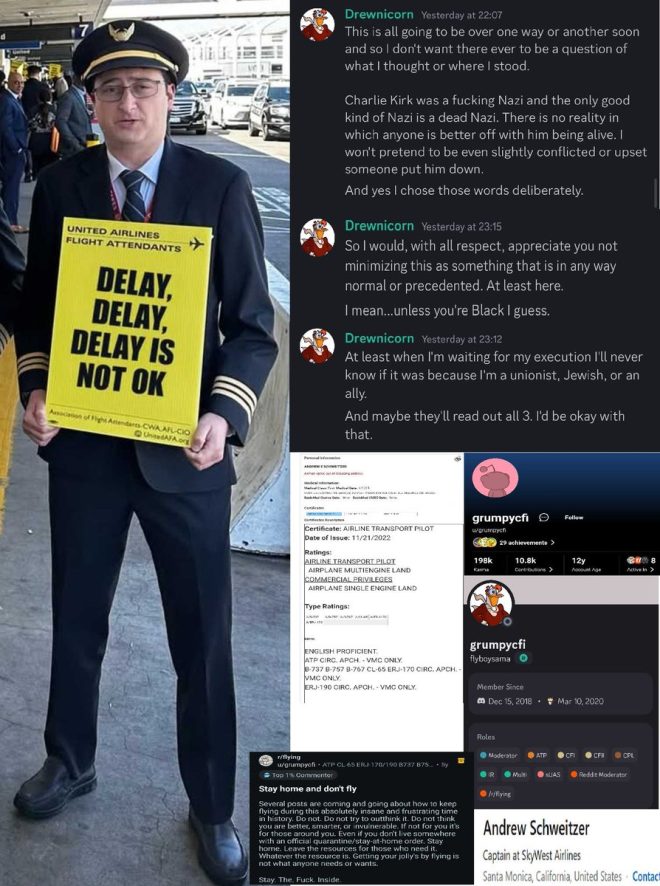United Pilot Cheers Charlie Kirk's Death: "F***ing Nazi!" —  Andrew Schweizer pilot controversy, United Airlines pilot statements, SkyWest Airlines employee remarks