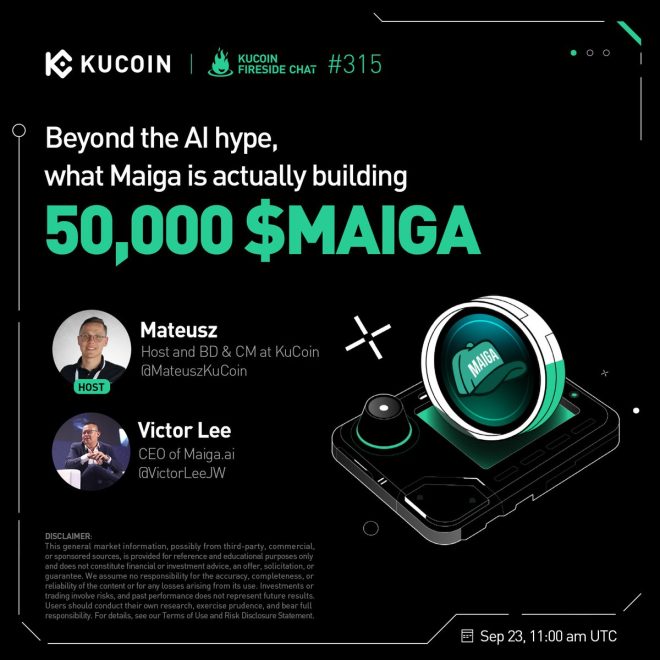 "Unveiling Maiga's Game-Changing AI Innovation: Join us for a KuCoin X Space Event! 🚀💥 #MAIGARevolution" —  
Cutting-edge AI Technology, 
Exclusive KuCoin Event,
Maiga Innovation Showcase.