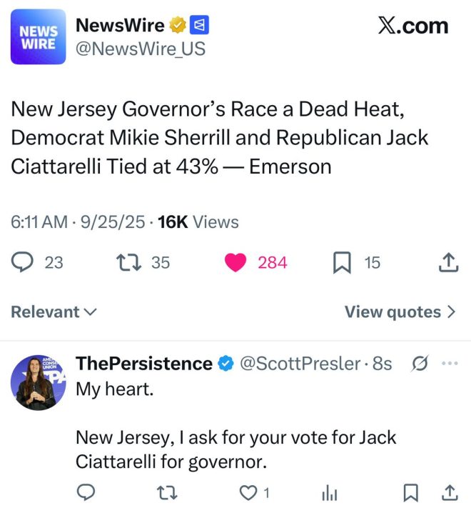 Who will emerge victorious in the nail-biting New Jersey gubernatorial election tie between Ciattarelli and Sherrill? 🤯🗳️ #BreakingNews —  Election deadlock, Political deadlock, Voter deadlock