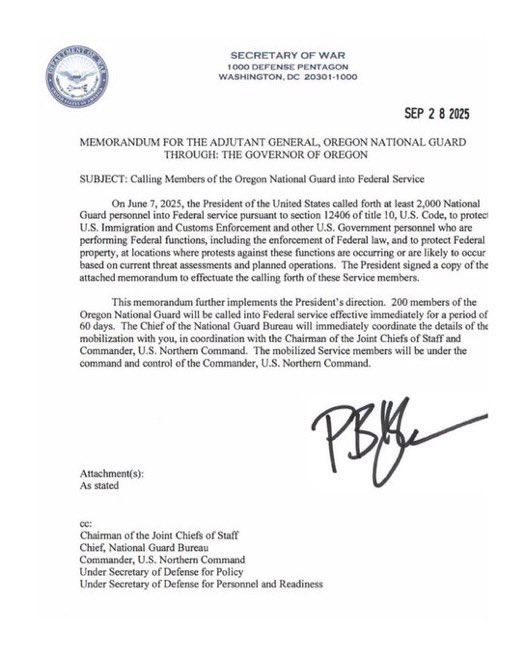 authorities' concerns about escalating violence. —  National Guard deployment, Portland protests, Pentagon memo leak