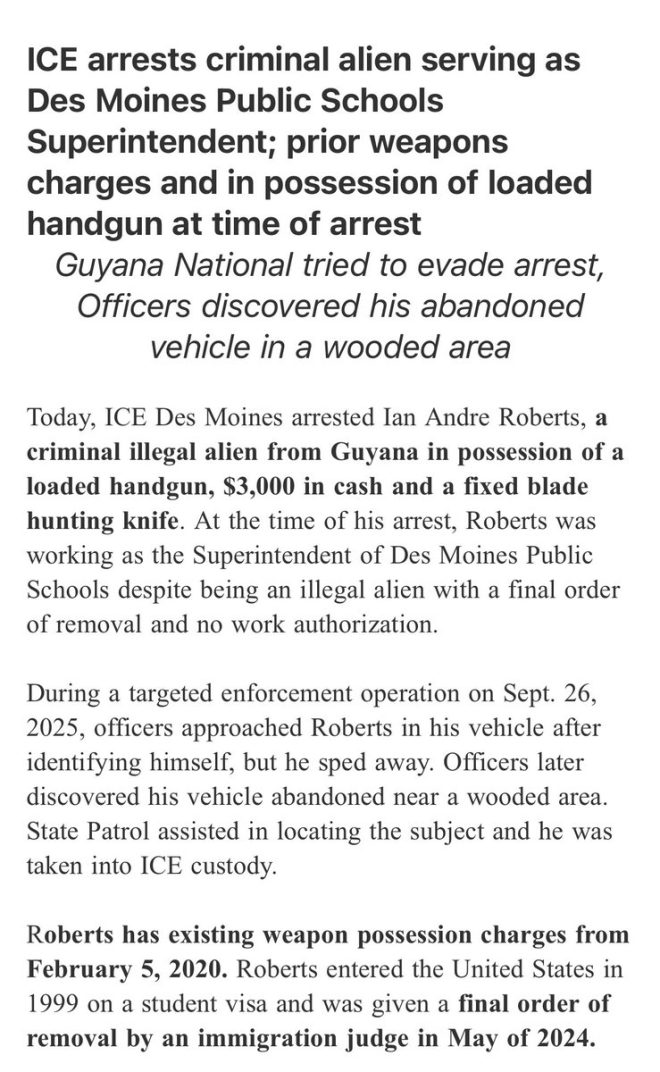 district superintendent with a criminal record? —  Iowa school district scandal, Guyana superintendent controversy, illegal alien school administrator