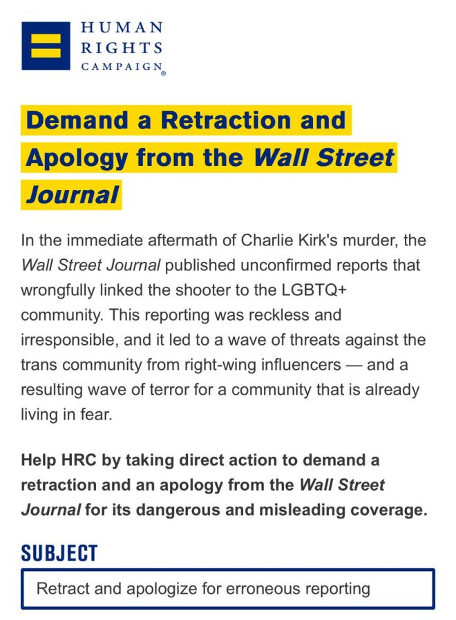 time for the Wall Street Journal to #ApologizeToTransCommunity for reporting the truth about Charlie Kirk's assassin - HRC demands retraction now! — Progressive advocacy group, LGBTQ rights, Gender identity revolution