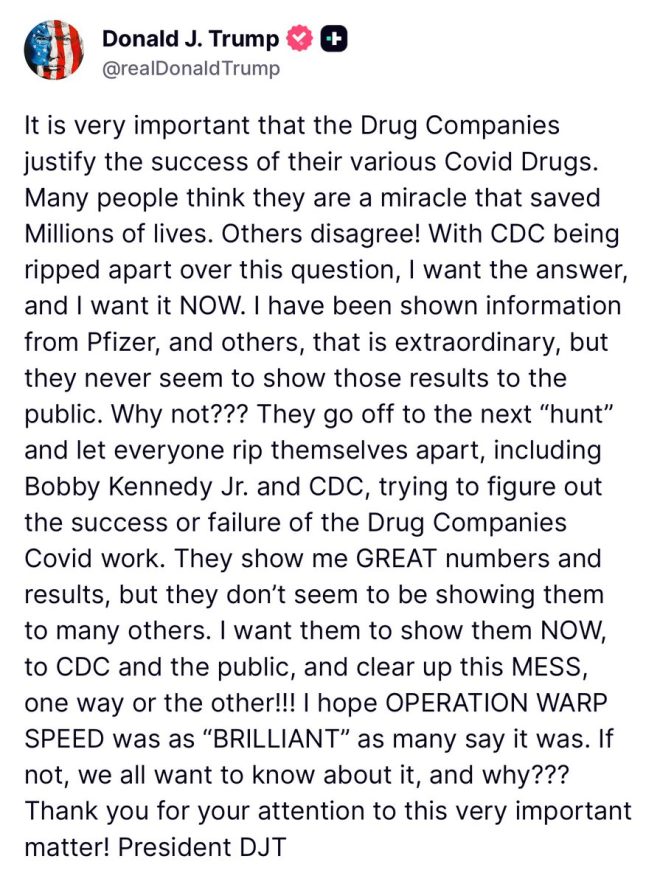 we hold these companies accountable for transparency and honesty in their data reporting," Trump declares. — President Trump Pfizer data release, Trump supports RFK Jr, Operation Warp Speed critique
COVID drug companies transparency, President Trump RFK Jr alliance, Warp Speed success analysis
Trump calls out Pfizer, RFK Jr supported, Operation Warp Speed evaluation, COVID drug company data release