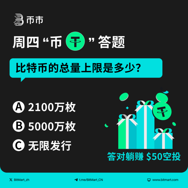 你能答对比特币总量吗？$50空投等你来拿！ —  比特币知识竞赛, 数字货币空投活动, 加密货币奖励计划