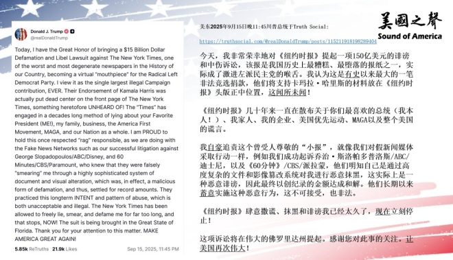 川普起诉《纽约时报》：150亿背后的真相 —  美国媒体诉讼, 川普反击假新闻, 纽约时报诽谤案