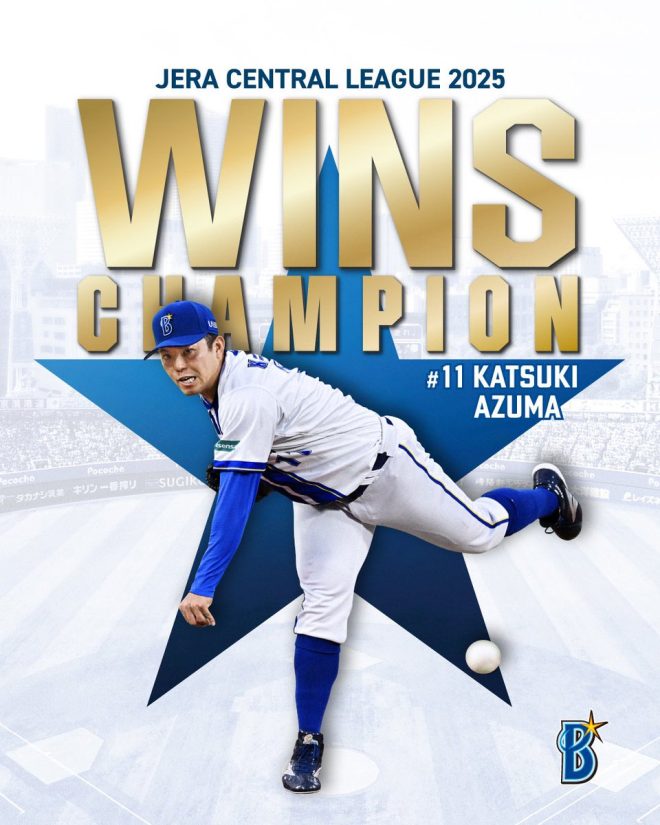 "Controversial Victory: #東克樹 Wins Most Games in 2025 Season for Yokohama DeNA BayStars! 🏆 #Congratulations #BayStars" —  
Top winning pitcher award
Katsuki Higashi most wins
DeNA BayStars ace
