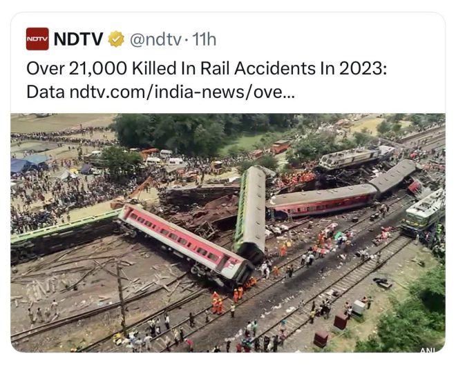 NDTV caves to government pressure, erases shocking revelation of 21,000 railway deaths in India. MPs outraged, public demands answers! #MediaCensorship —  NDTV deleted tweet, Indian railway deaths, media bias