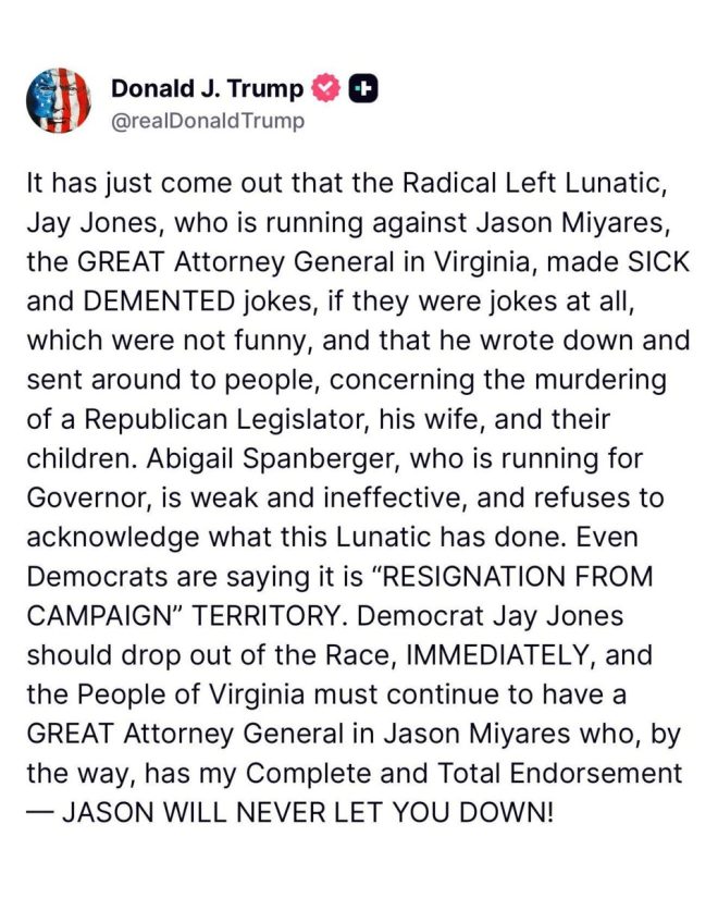 as Trump endorses Jason Miyares for Virginia AG!" —  Virginia elections, Republican endorsement, political controversy